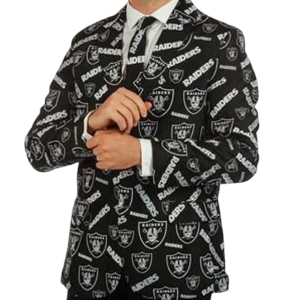 NFL Team Apparel  Raiders Blazer/sports Coat & Matching Tie Size 44 NWT